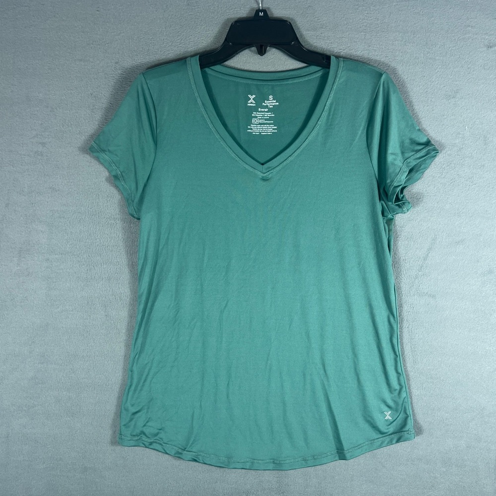 Xersion Womens Essential Performance Tee S Green Everair V-Neck Short Sleeve